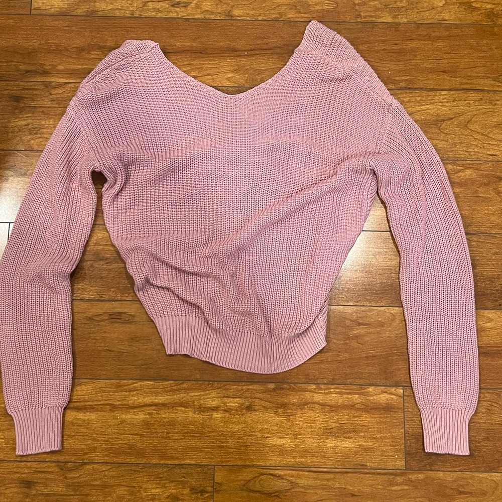 Women's Pink V-Neck Knit Sweater